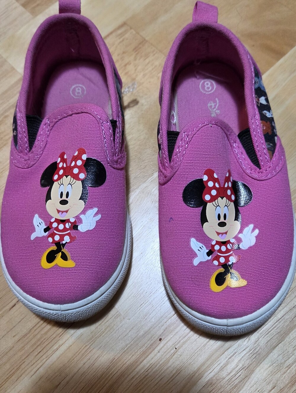 Disney Kids Minnie Mouse Canvas Slip-On Sneakers - Pink with Accents Size 8